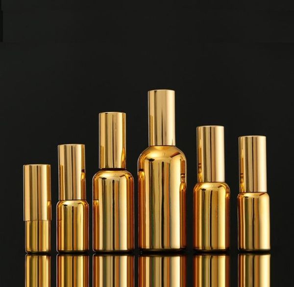 Flacons vaporisateurs en verre doré 5-100ML pour huiles essentielles, parfums, alcool, atomiseur vide Mini vaporisateur à brume fine rechargeable Portable SN5005