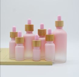 5-100 ml buizen roze druppelaar glazen flessen aromatherapie vloeistof voor essentiële massage oliepipet bijvulbare flessen bamboe deksel