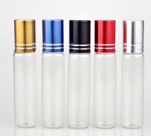 Bouteille vide en verre à bille, 5 ou 10ml, pour huiles essentielles, bouchon coloré, flacon de parfum à roulettes, rechargeable en aluminium SN322