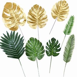 5/10 pièces artificielle or vert tortue feuille dispersée queue fausse soie plante pour mariage fête d'anniversaire décor à la maison feuilles de palmier