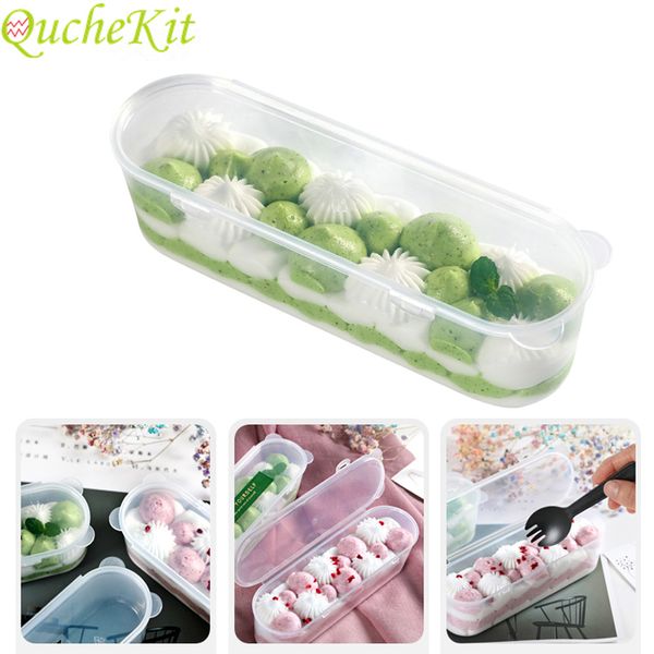 Boîte à gâteaux en plastique transparent, emballage Long, boîte-cadeau pour Mousse, pâtisserie, fromage, présentoir de gâteaux, conteneur, 5/10 pièces