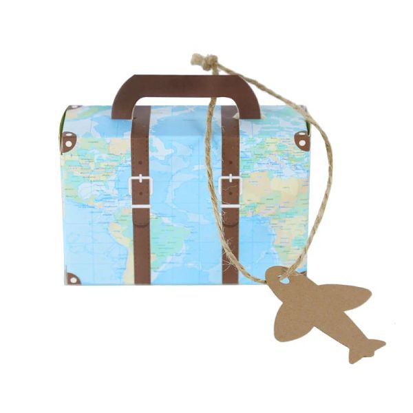 5/10pcs Boîte de validité de la valise de voyage Kraft Paper Chocolate With Airplane Tag Boad Gift Boad Boîte d'anniversaire Décoration de fête