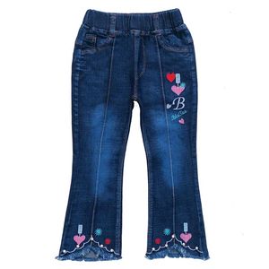 5-11 ans printemps automne enfants enfants enfants petites filles jeans suspendus ornement broderie denim pantalon pantalon 210331