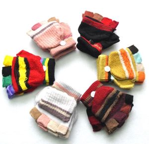 5-15 ans nouveauté 2017 hiver enfants gants chaud bébé garçons filles mitaines enfants tricoté Patchwork épaissir gants flip gant