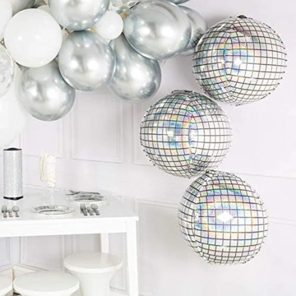 5 / 1pcs 22inch 4d Disco Ball ballons laser en aluminium ballons arc-en-ciel ballons disco joyeux anniversaire décoration de mariage