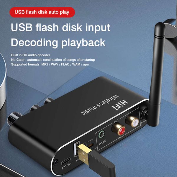 Récepteur Bluetooth 5.1T01, adaptateur RCA, convertisseur Audio Coaxial à Fiber numérique vers analogique, lecture USB