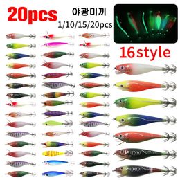 5-20pcs Creacons en bois 5,5 g horizontal laser lumineux flottant Egi Lure Squid Jigging crevettes Octopus Pêche de pêche des seiches 240408