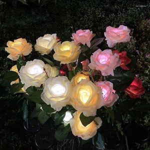 5/3 tête LED Solaire Rose Fleur Lumière Étanche Jardin Paysage Lampe Extérieure Pelouse Maison Décoration De Noël Veilleuses
