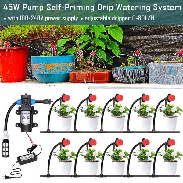 5-30m 45W Pompe Arrosage d'irrigation Système d'égouttement Jardin Spray auto-prime Kit de dégagement avec 110-240V Alimentation Bobules réglables 240329