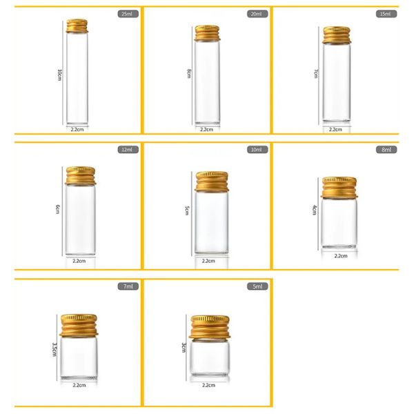 Botella de plástico transparente de 5-30 ml con tornillo de aluminio Gold Gares pequeños Kit de viaje de recipiente cosmético