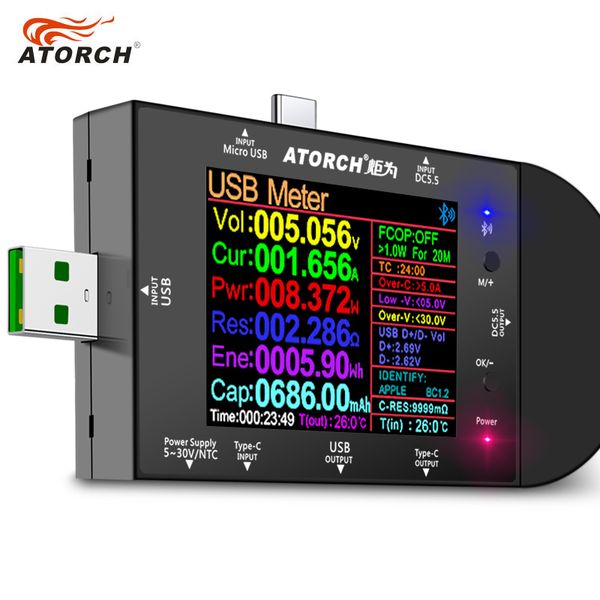 5-32V Testeur USB DC 5.5 Type-C Voltmètre Ammeter Power Bank Tension Détecteur QC2.0 3.0 PD3.0 Détecteur de compteur électrique