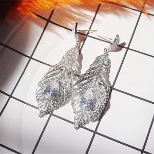 5,4 cm lange blad bengele diamant oorbel ontwerper voor vrouw feest bruiloftsbetrokkenheid 3a zirconia charm luxe oorbellen S925 Sterling zilveren post sieraden dames cadeau