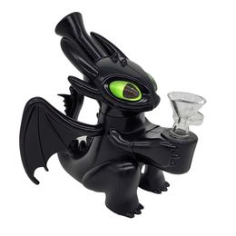 Forme de dragon noir et blanc en silicone de 5,5 pouces avec bol en verre de 14 mm Bangs Narguilé Dab Rig Pipe à eau