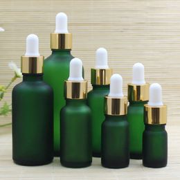 5-50 ml Bouteille compte-gouttes d'huile essentielle vide bouteilles en verre dépoli vert contenant cosmétique rechargeable bouteille de parfum de voyage portable BH7933 FFJ