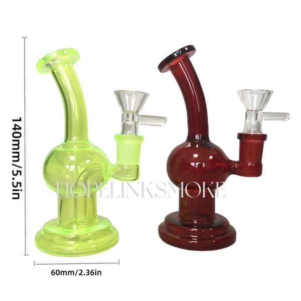 Tuyaux d'eau pour fumer en verre fluorescent de 5,5 pouces, recycleur, plates-formes Dab avec percolateur en ligne pour fumer du tabac, couleur aléatoire avec bol en verre à joint mâle de 14 mm