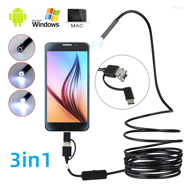 Mini cámara endoscópica para teléfono inteligente, 5,5 MM, 7MM, resistente al agua, cable duro Flexible, boroscopio de inspección USB tipo C Android, 6Led para coche