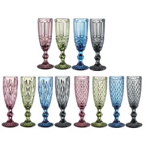 5,5 oz wijnglazen Cup gekleurde glazen bekerbokers met stengel vintage patroon reliëf romantische bieren die champagne drinkware drinken voor feest bruiloft festival