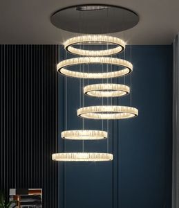 5/6/7/8Ring Dia60/80/100/120/140/150cm Grand Lustre De Luxe pour La Maison Villa Escalier Lustre En Cristal Moderne Anneau Led Couleur Gradateur Éclairage Intérieur