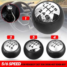 5/6 Snelheid Handmatige versnelling Knop Knop Hendel Shifter Hand Ball Adapter Chrome Mat voor Peugeot 307 308 3008 407 5008 807