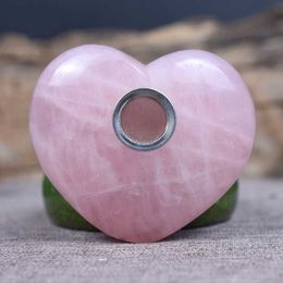 5-6 CM HJT Groothandel Nieuwe Tuimelde Crystal Heart Tabakspijpen Roze / Rose Quartz Crystal Smedig Pipes Gratis verzending 319 V2