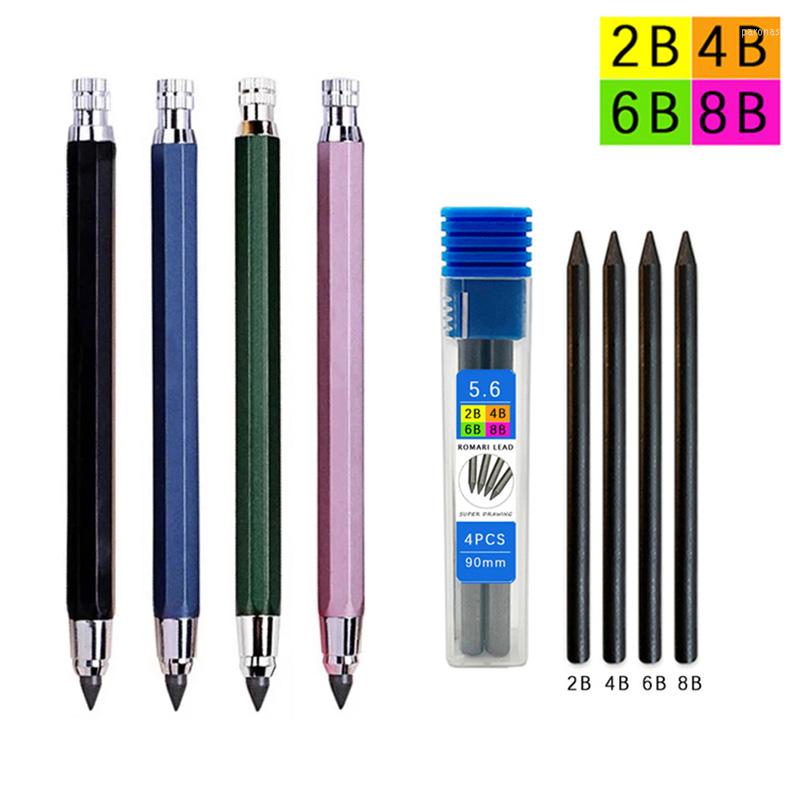 5.6mm Metal Drawing Pencil With 2B 4B 6B 8B Leads Set Professional Art Sketch Mechanical Kawaii Stationery