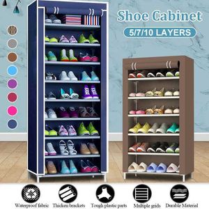 5/7/10 couche étagère à chaussures détachable anti-poussière non-tissé armoire à chaussures maison support de support d'économie d'espace organisateur de chaussures 210705