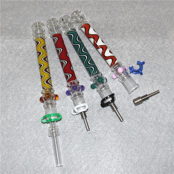 5,7 pouces narguilés nectar dab pailles pipe en verre mini bong plates-formes pétrolières fumer nectar tuyaux de paille avec 10mm clous en titane embouts de quartz bol récupérateur de cendres