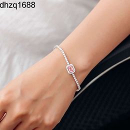 Bracelet en argent saphir rose coupe Asscher 5*7mm avec Bracelet Moissanite glacé bijoux de luxe personnalisés cadeau de fête des mères