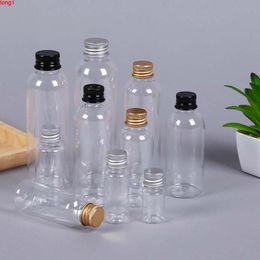 5/8/10/15/20/25 / 30 ml Bouteille en plastique PET transparent avec bouchon en aluminium or argent vide émulsion huile essentielle échantillon tube à essai 100pcsbonne quantité