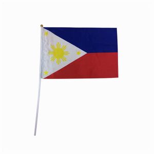 5.5 * 8.2 inch handvlag, 14 * 21 cm Polyester Kleine Filippijnen vlag met PP Plastic Pole 100pcs / lot