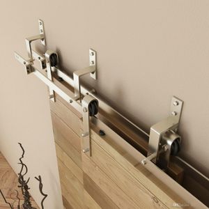 5-8ft geborsteld nikkelstaal bypass hout schuur deur hardware uit een stuk muur mount pantry schuifspoor roller set kit