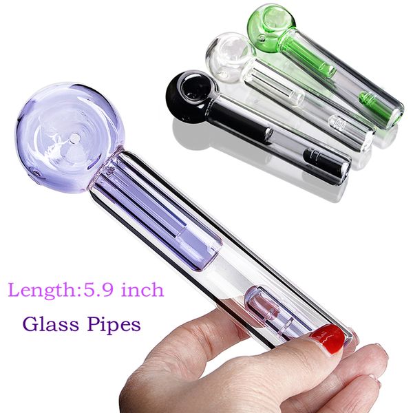 5,9 pulgadas de longitud Púrpura Claro Verde Negro Mini mango Cuchara Bubbler Híbrido A prueba de derrames Pipas de tabaco para fumar Vidrio Agua Bongs Fre