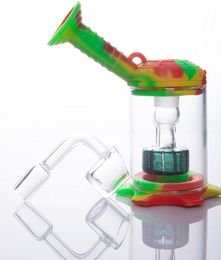 5.9 "Ensamble Silicona agua Bong Glass Shower Head percolador Fácil limpieza Dab Rigs con 4 mm cuarzo banger tubo de silicona mini bongs de vidrio