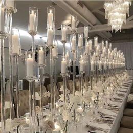 5 bras debout cristal clair acrylique pilier bougeoir présentoirs étage chandelier pour la fête mariage centres de table de mariage Océan Jldj