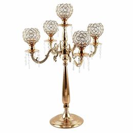Candélabres à 5 bras, pièce maîtresse décorative de vacances, bougeoirs en cristal doré pour dîner, chandelier 201202251O