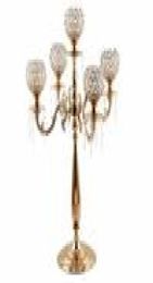 Candélabres à 5 bras, pièce maîtresse décorative de vacances, bougeoirs en cristal doré pour dîner, chandelier LJ2010185894400
