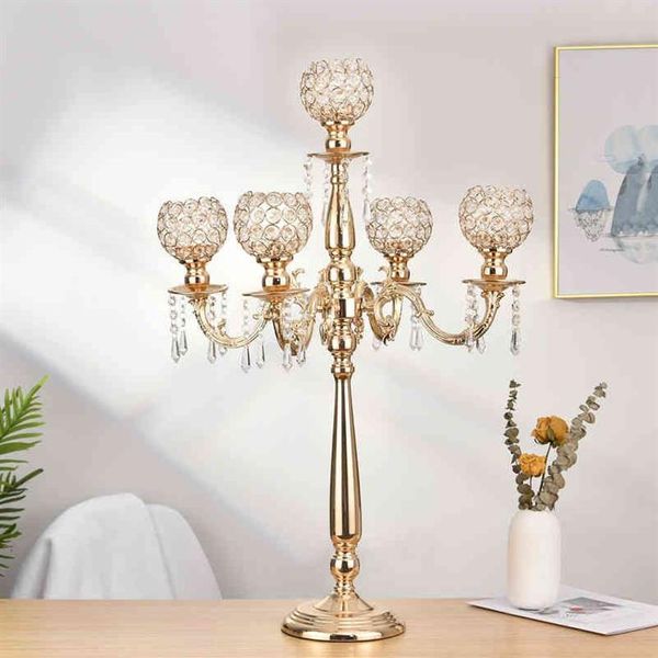 Candélabres en métal à 5 bras, décoration de vacances, centres de Table, bougeoirs en cristal pour fête de mariage, chandelier 220208292g