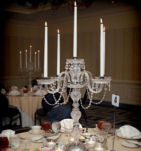 Candelabro de cristal multifuncional de 5 brazos, lámpara de mesa Led, restaurante, candelabro de boda, luz de mesa, comedor, vela Led9016895