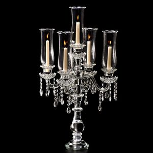 5 arms wedding crystal candelabra with hurricane globe, crystal candle holder wedding centerpieces wholesale and retail