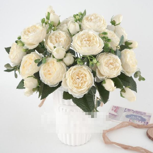 5 grandes têtes / bouquet pivoines fleurs artificielles PEONIES SILK BOUQUET 4 BUD Fleurs de mariage Décoration maison fausse fleur de rose gb67