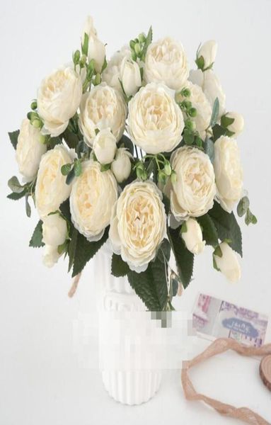 5 Big Headsbouquet Peonies Fleurs artificielles PEONIES SILK BOUQUET 4 BUD Fleurs de mariage Décoration Home Fake Peony Rose Flower G6407693