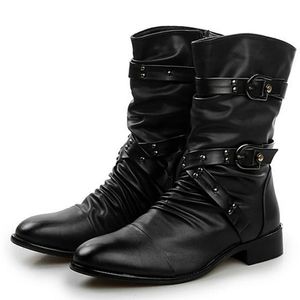5 Black Biker High Leather Quality Punk Rock Chaussures Mentes Bottes Tall Bottes 38--48 240407 47
