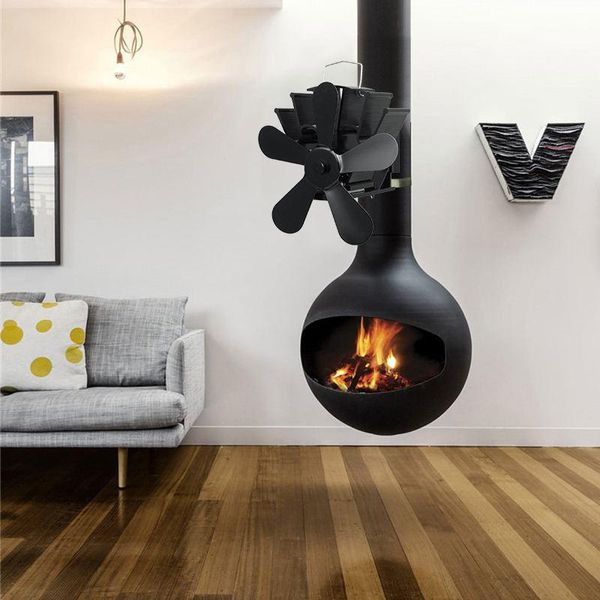 5 cuchillas de chimenea de chimenea ventilador negro accesorios para quemadores de madera de troncos ecológicos ventilador de chimenea de invierno