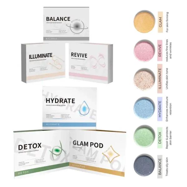 Kit d'oxygène CO2, 5 boîtes, 6 Types différents, GLAM DETOX, HYDRATE BALANCE, illuminer, revivre, dosettes, soins pour la peau, Capsules éclaircissantes