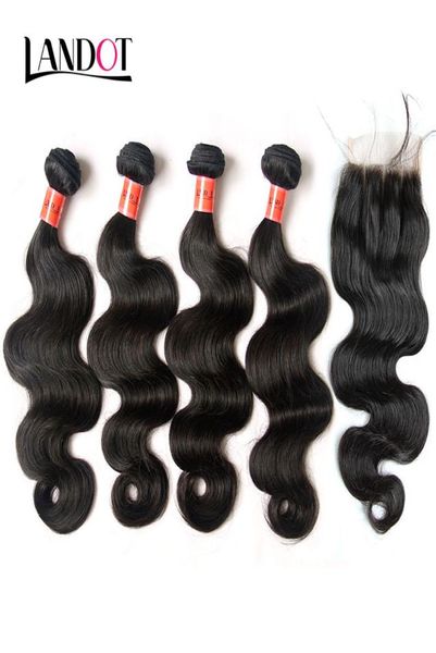 5 Bundles Lot Brésilien Vague de Corps Vierge Armure de Cheveux Humains Avec Fermetures En Dentelle Malaisie Péruvienne Indien Cambodgien Mongol Remy Ha3573727