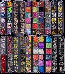 5 caseset verschillende 3D Nail Art Rhinestones Pearls Metal Rivet Sequins Gems Diy Craft Sieraden Decoratie9634176