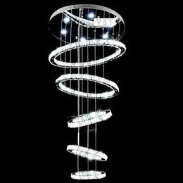 Anillo de 5 círculos Piso del ático minimalista moderno sala de estar led K9 Lámparas de cristal villa creativa escalera circular larga ligh2609