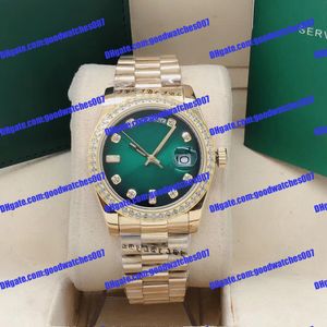 5 Reloj unisex clásico 2813 Maquinaria automática 128238 Reloj de oro 36 mm Esfera verde degradada Anillo de diamante Cristal de zafiro Reloj para hombre 278243 Reloj de lujo para mujer