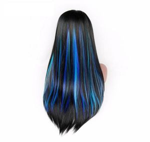 5 Clip In Hair Extension Heat Resistant Synthetische Vezel Gemengd Kleurrijk GreyBlue Halloween Haarstuk voor Africa American1969760