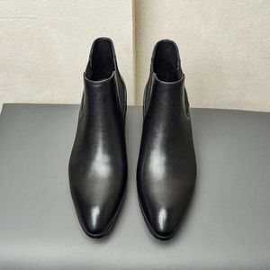 Bottes en cuir véritable pour hommes, hauteur de 5 Cm, faites à la main, chaussures d'hiver chaudes, noires, sociales, à talons hauts